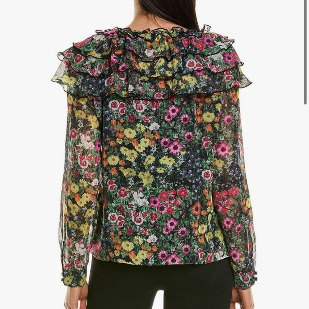 Ted Baker Black Floral Ruffle V-Neck Blouse - Picture 7 of 7